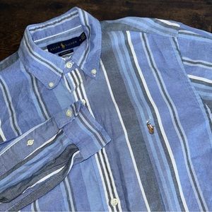 Ralph Lauren Mens Classic Fit Blue Gray White Long Sleeve Button Down Size M